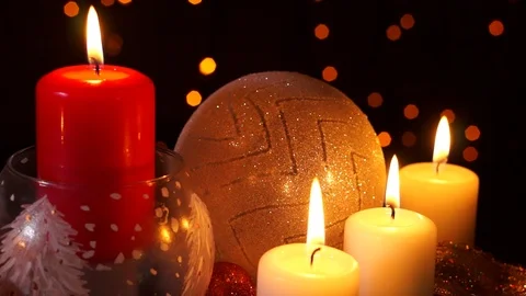 Christmas decorations with candles on dark background Candles Burning Stock Footage 120901458