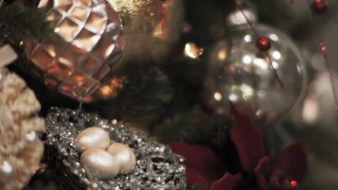 Christmas decorations on the Christmas tree close up Video stock 169937792