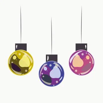 Christmas decorations on the Christmas tree. Three colorful balls for the Chr Stock Illustration