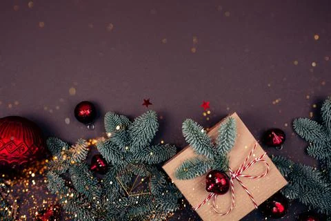 Christmas decorations on dark background Stock Photos