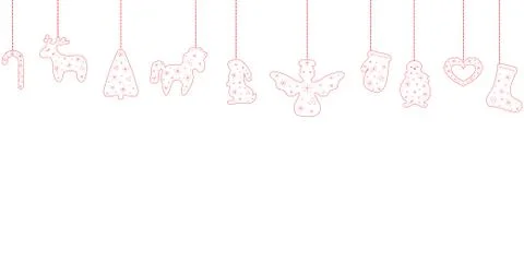 Christmas decorations elements border. Ornaments hanging with different shape イラスト素材