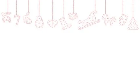 Christmas decorations elements border. Ornaments hanging with different shape Illustrazione stock