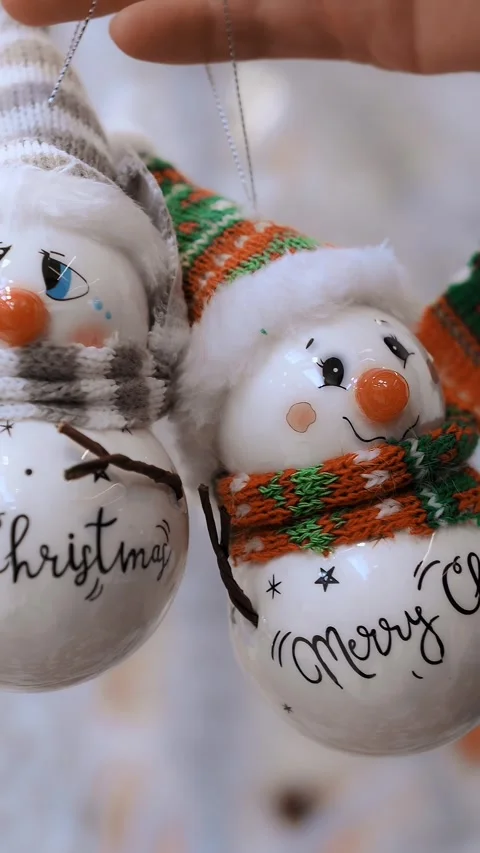 Christmas decorations. festive accessories. close-up. Christmas tree snowmen Stock Footage 313733129
