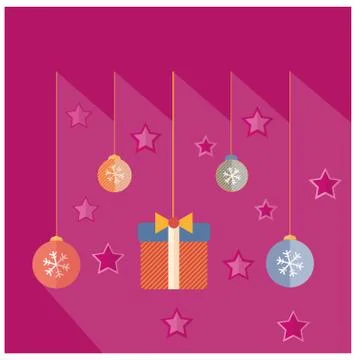 Christmas decorations flat design vector on a festive background Stock Illustration