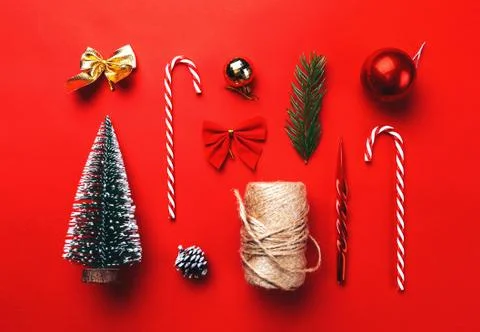 Christmas decorations flat lay Foto stock