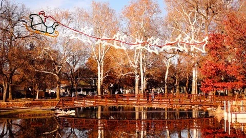 Christmas Decorations in Park Stock Footage 100048409