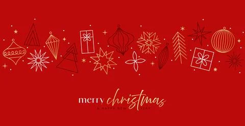 Christmas decorations pattern, red greeting card background Stock Illustration