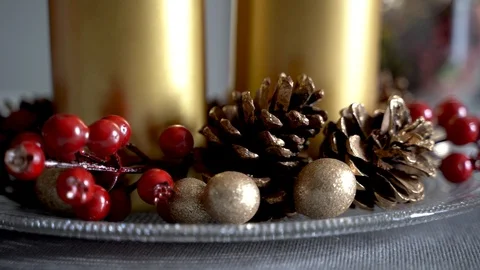 Christmas decorations, pinecones and red berries Video stock 120945018