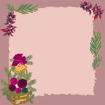 Christmas decorations on pink texture background. Space for text. Illustrazione stock