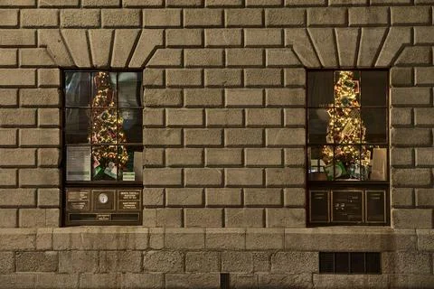 Christmas decorations on An Post windows, General Post Office, O'Connell Street Stock Photos