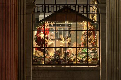 Christmas decorations on An Post windows, General Post Office, O'Connell Street Stock Photos