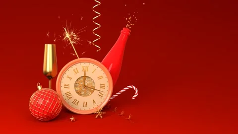 Christmas decorations on red background 3D 4K looping animation with copy space Stock Footage 257016290