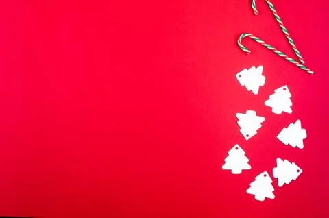 Christmas decorations on a red background Stock Photos