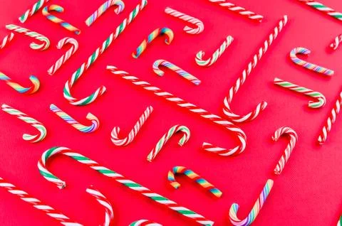 Christmas decorations on a red background Stock Photos
