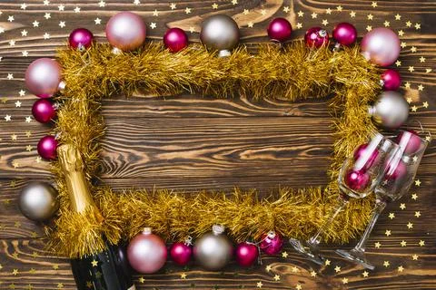 Christmas decorations on rustic wood background Stock Illustration