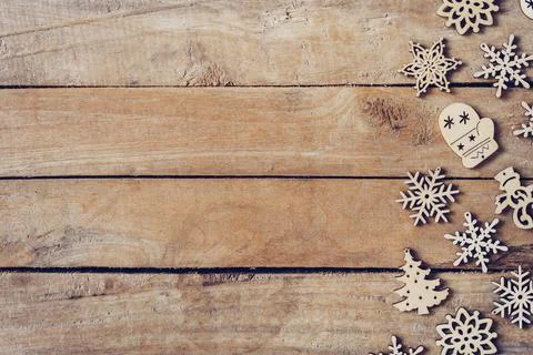 Christmas decorations on rustic wood background Stock Illustration