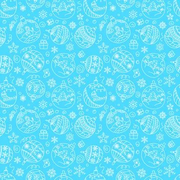 Christmas decorations seamless pattern with baubles. Merry Christmas and Happ Stock-Illustration