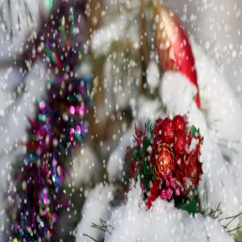 Christmas decorations in the snow Video stock 69349345