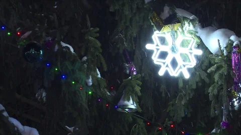 Christmas decorations on spruce Stock Footage