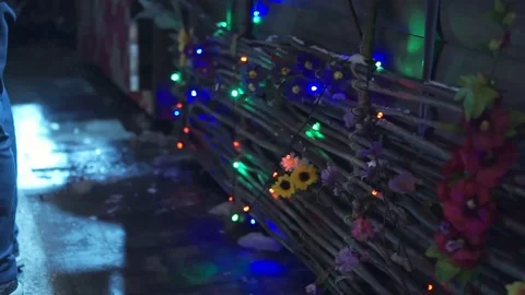 Christmas decorations. Strings of lights umbrella Stockbeeldmateriaal 126263615
