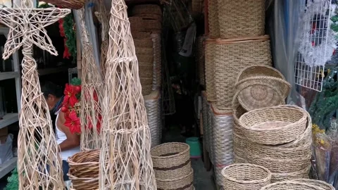 Christmas Decorations Such as Baskets and Organizer Made of Rattan Stock Footage 166714080