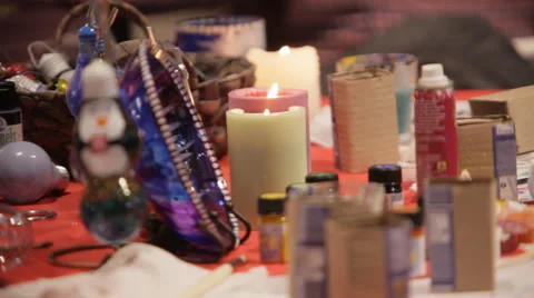 Christmas decorations table Stock Footage 44218935