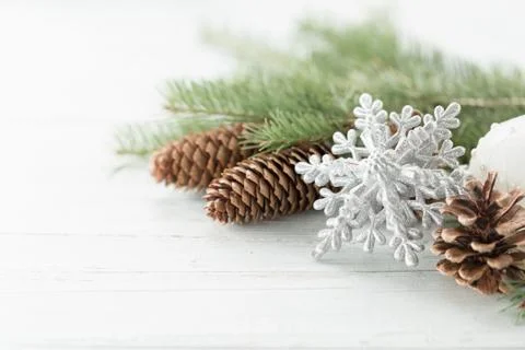 Christmas decorations on table Stock Photos