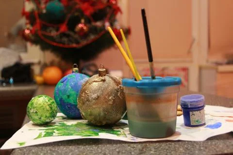 Christmas decorations on the table Stock Photos