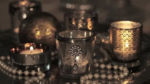 Christmas decorations with tealights Stock Footage 24672396