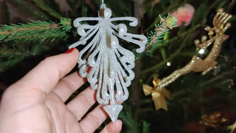 Christmas decorations on the tree. Macro shooting Stock Footage 150650863