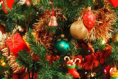 Christmas decorations on tree Stock Photos