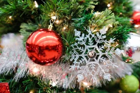 Christmas decorations on a tree Stock Photos