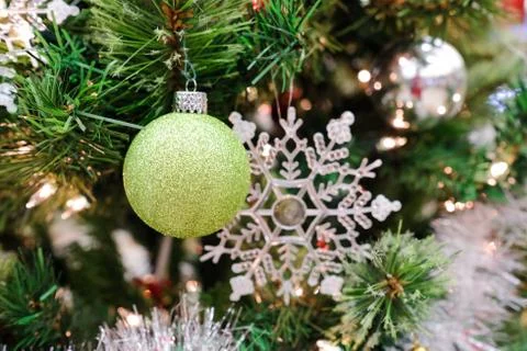 Christmas decorations on a tree Stock Photos