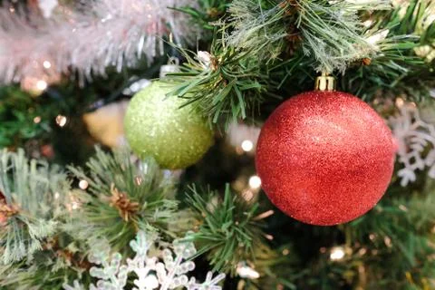 Christmas decorations on a tree Stock Photos