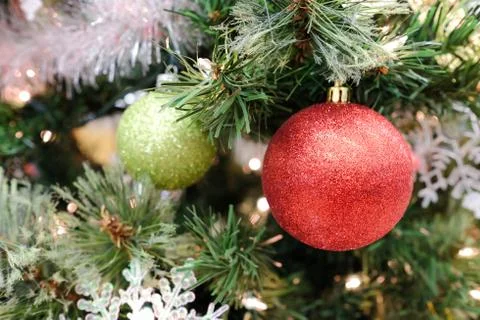 Christmas decorations on a tree Stock Photos