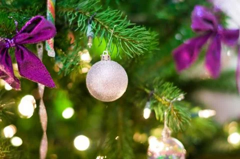 Christmas decorations on a tree Stock Photos