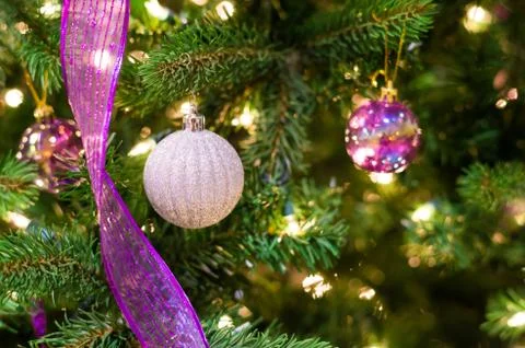 Christmas decorations on a tree Stock Photos