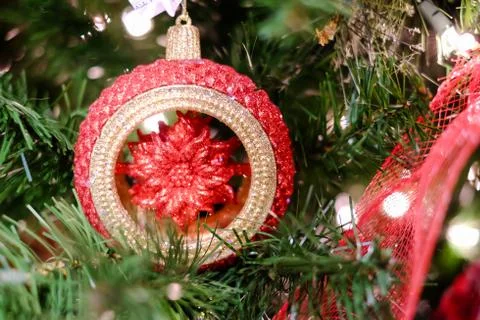 Christmas decorations on a tree Stock Photos