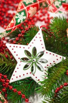 Christmas decorations on a tree Stock Photos