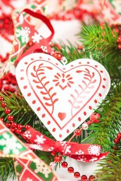 Christmas decorations on a tree Stock Photos
