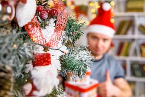 Christmas decorations on the tree at shallow depth of field Stock Photos