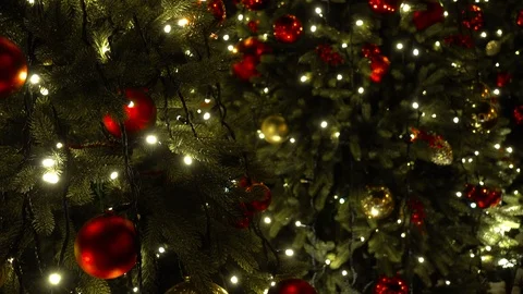 Christmas decorations. Trees decorated with balls and the illumination close up Stock-Footage 88505529