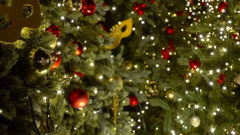 Christmas decorations. Trees decorated with balls and the illumination close up Video stock 88506737