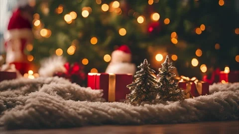 Christmas Decorations: Two Miniature Trees Underneath The Christmas Tree Stock Footage 293314369