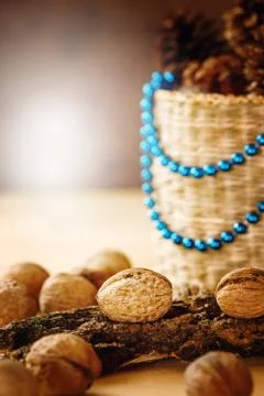 Christmas Decorations with Walnuts Stock Photos