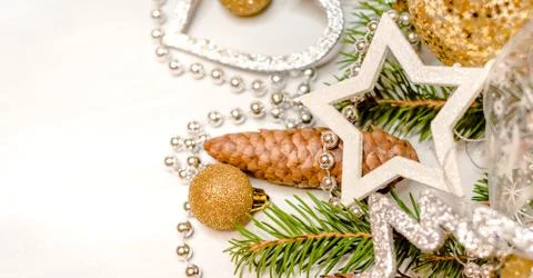 Christmas decorations on the white background. Stock Photos
