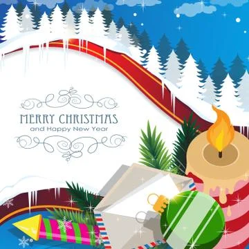 Christmas decorations on winter forest Stock Illustration