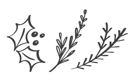 Christmas decorative branch elements design floral leaves in scandinavian style Stockillustratie