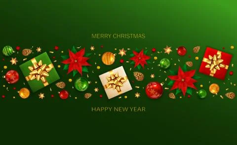Christmas Decorative Elements on Green Background 스톡 일러스트