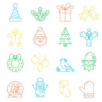 Christmas decorative elements for winter holidays. Christmas icons, thin line Stock Illustration